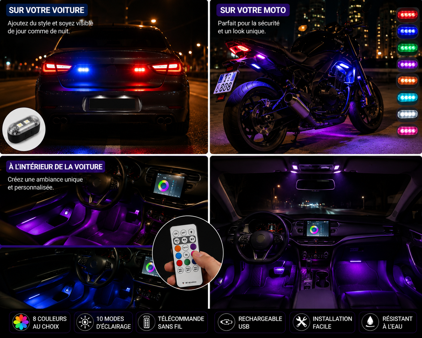Lampe LED RGB Stroboscopique – 8 Couleurs & Télécommande